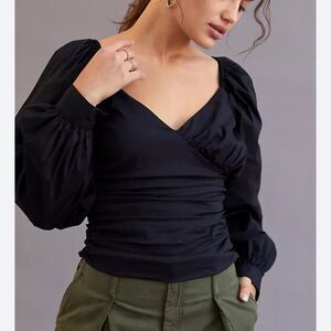 Anthropologie Sweetheart Puff Sleeve Blouse black size medium